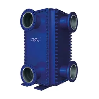 Welded plate-and-block heat exchangers